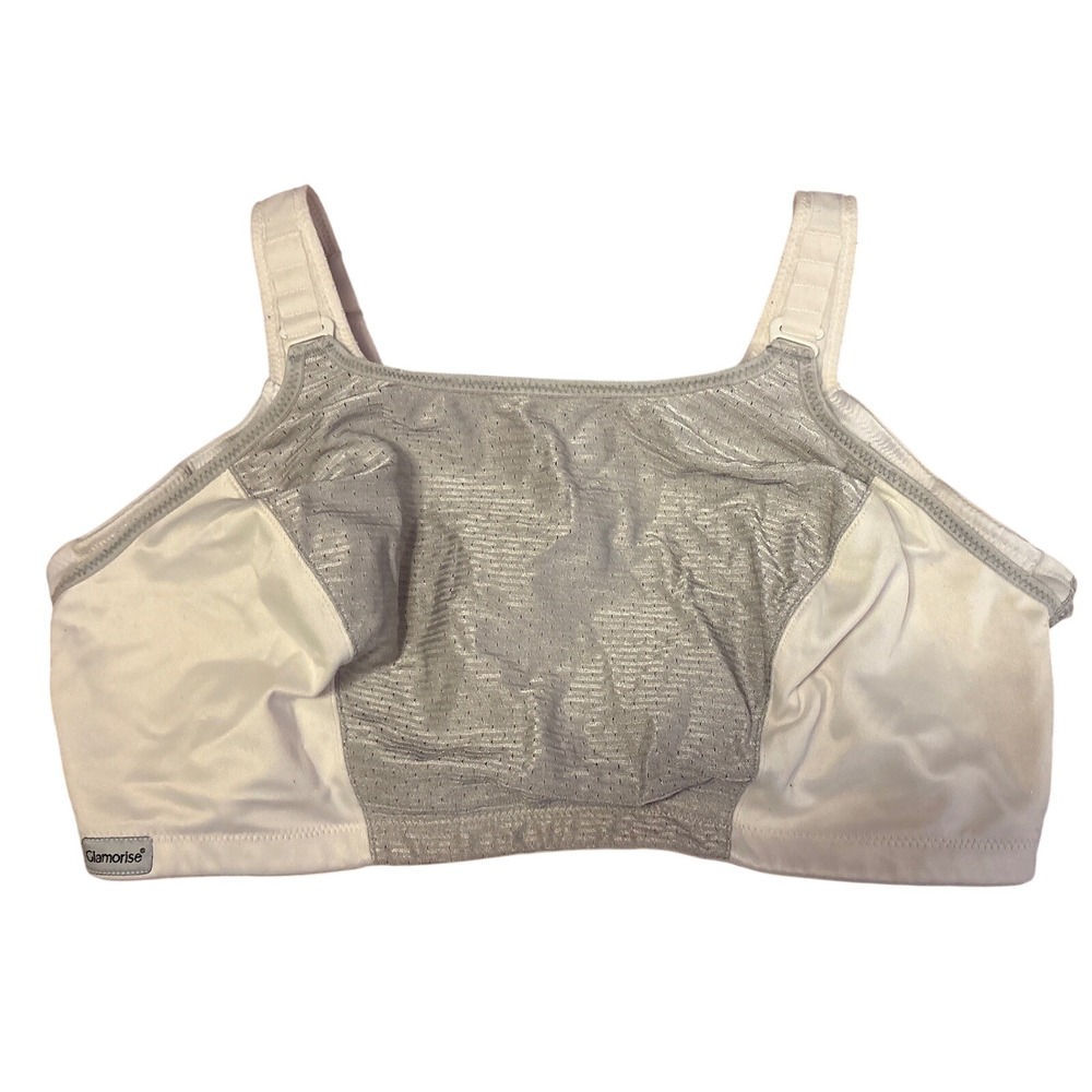 Glamorise Womens Full Figure White Gray Wirefree Support Bra Plus Size 46G
